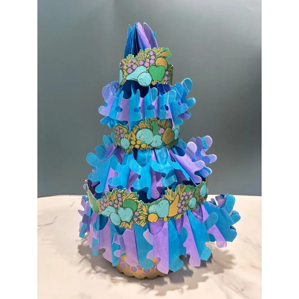 Vintage Hallmark Plans-a-Party Blue Purple Honeycomb Paper Christmas Tree
